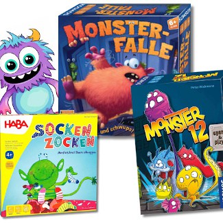 Monster Spiele für Kinder wie Monsterfalle, Monster 12, Socken zocken und Monstermatch